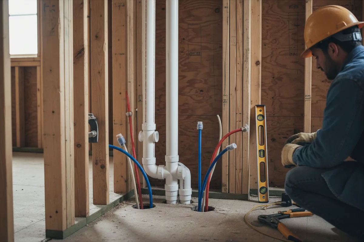 Drain and supply rough-in during Sump Pump Repair in Tahlequah